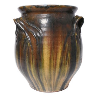 Green Blue and Yellow Ceramic Vase with Handles, 1950s For Sale