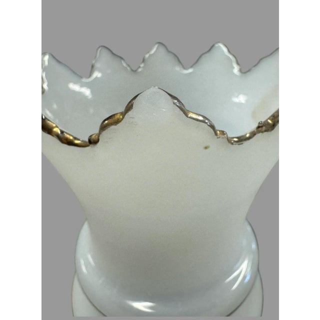 Vintage French Opaline Hand Painted Floral Decorated Art Glass Vase For Sale - Image 9 of 9