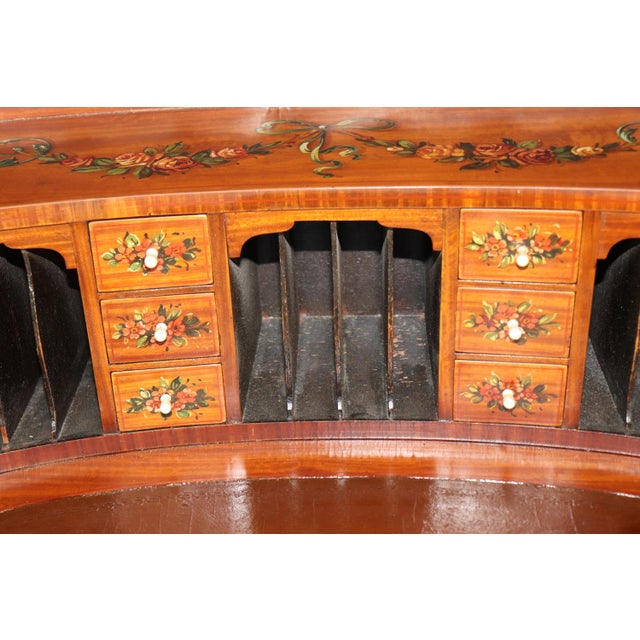 English Made Satinwood Adams Paint Decorated Carlton House Desk With Cubbies For Sale - Image 9 of 18