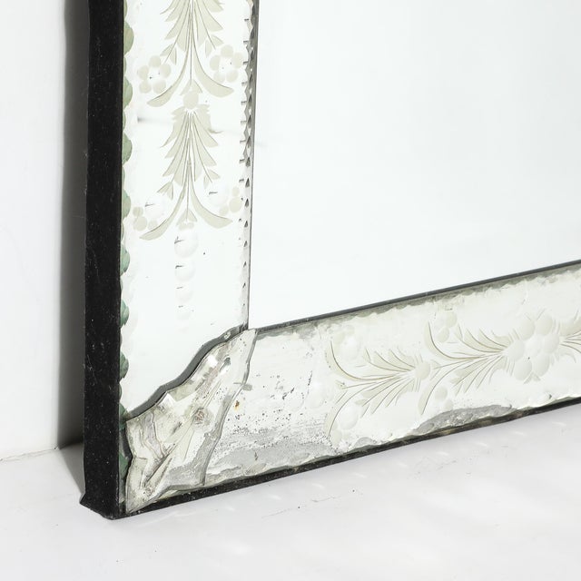 Mid-Century Reversed Etched Venetian Glass Mirror With Chain Beveled Detailing For Sale - Image 10 of 17