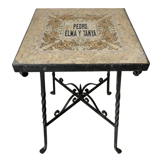 Mediterranean Tile Top Wrought Iron Side Table Chairish
