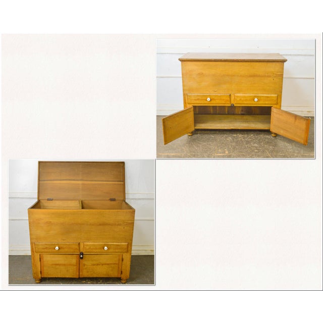 Antique 19th Century Grain Painted Country Lift Top Cabinet Chest