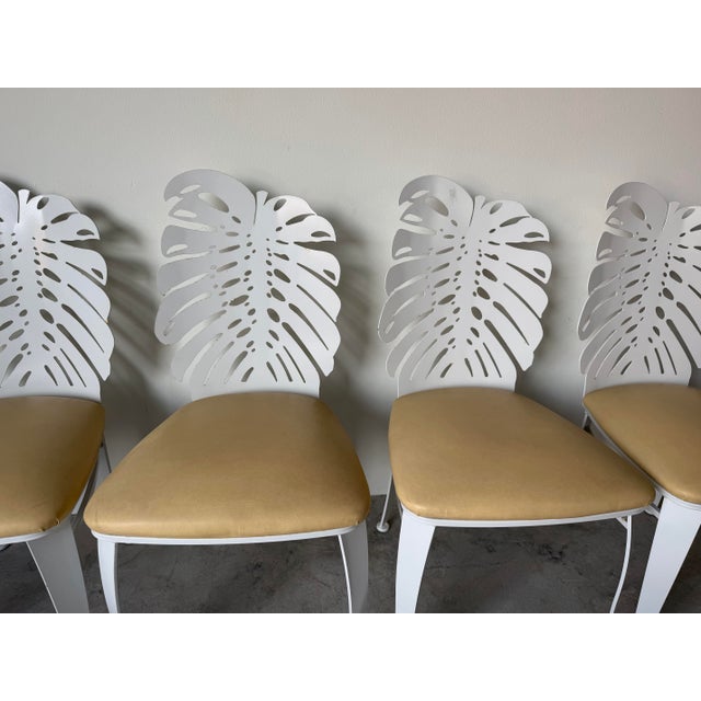 Mid-Century Modern Johnston Casuals Monstera Leaf Back Indoor/Outdoor Metal Dining Chairs – Set of 4 For Sale - Image 3 of 12