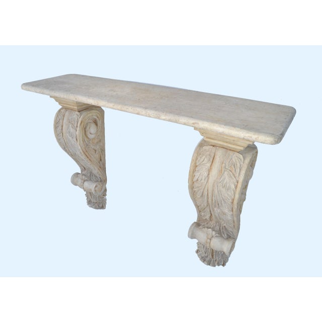 Serge Roche Style Neoclassical Wall-Mounted Stone Plaster Console Table France For Sale - Image 12 of 13