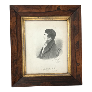 Early 19th Century French Engraving Portrait by Count Alfred d'Orsay in Antique Rosewood & Gilt Frame c.1839