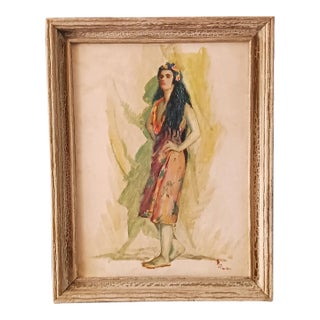 South Seas Island Maid C. 1930s Exotic Oil on Board Signed by Mrs. J B Davison For Sale