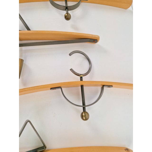 Brown Postmodern Coat Hangers in Brass and Bentwood, 1980, Set of 7 For Sale - Image 8 of 11