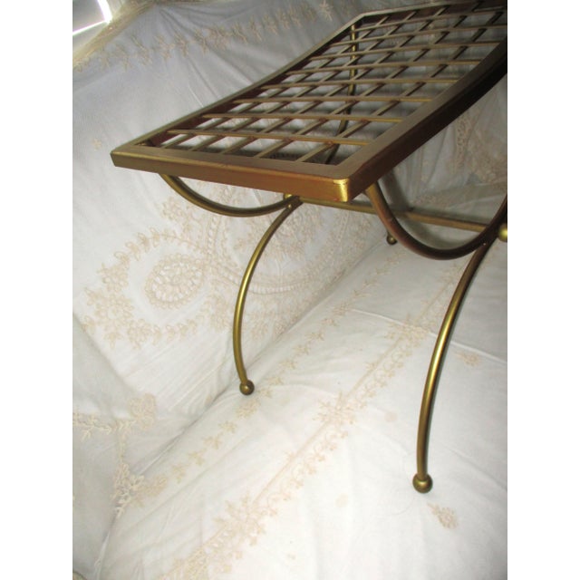 1980s Vintage Bombay Company Regency Gold Metal LatticeTop Bench / Stool For Sale - Image 4 of 12