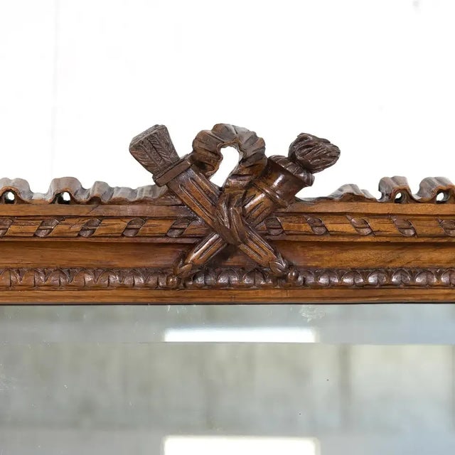 French Exceptional 19th Century French Louis XVI Style Carved Walnut Cheval Mirror For Sale - Image 3 of 13