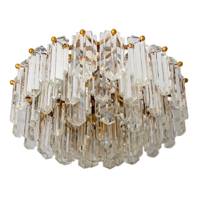 Mid-Century Hollywood Regency Chandelier in Glass and Brass from Kalmar Franken KG ,1970s For Sale