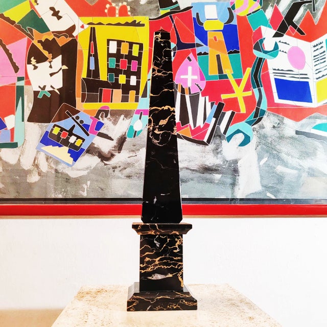 Large Hand-Carved Obelisk in Black Marble of Portoro with Gold Color Veins, Italy, 1970s For Sale - Image 9 of 9