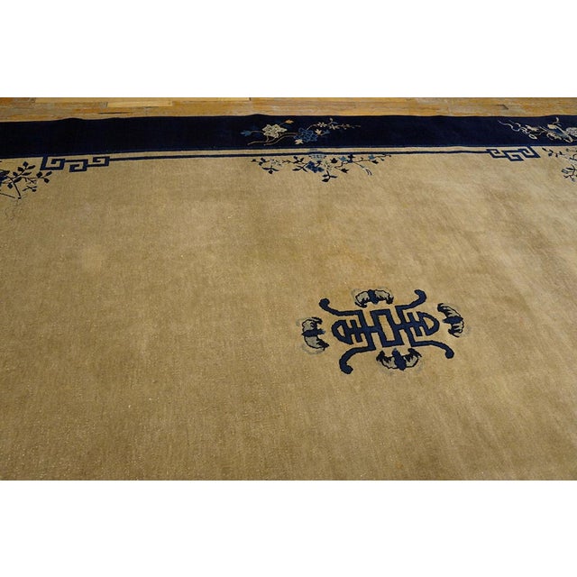 1920s Beige Floral Medallion Protective Symbol Art Deco Style Antique Chinese Peking Rug For Sale - Image 11 of 11