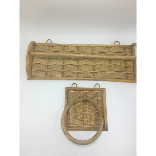 Vintage Cane Bathroom Accessories - Set of 2 For Sale - Image 4 of 9