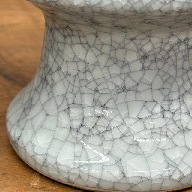 Ceramic White Crackle Ceramic Vase with Bold Geometric Stacked Form For Sale - Image 7 of 9