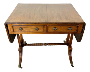 Antique English Mahogany Drop-Leaf Stretcher Table on Castors, 19th Century