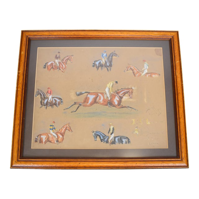 The 1886 St Leger Stakes Vignette W/ 7 Jockeys Watercolour by Finch Mason For Sale