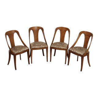 1960s Empire Style Mahogany Gondola Dining Chairs - Set of 4 For Sale