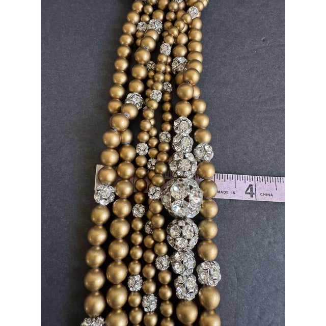 Vintage Multi-Strand Beaded Necklace Chunky Statement Cocktail Gold Rhinestone For Sale - Image 10 of 10