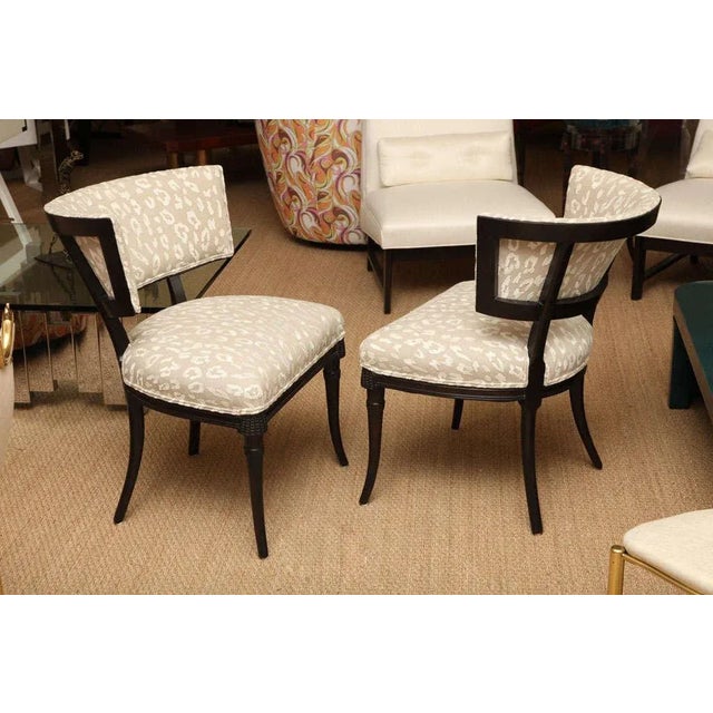 Mid-Century Modern Vintage 1940's Grosfeld House Regency Wood Side Chairs With Cream and Off White Leopard Upholstery Pair Of For Sale - Image 3 of 10