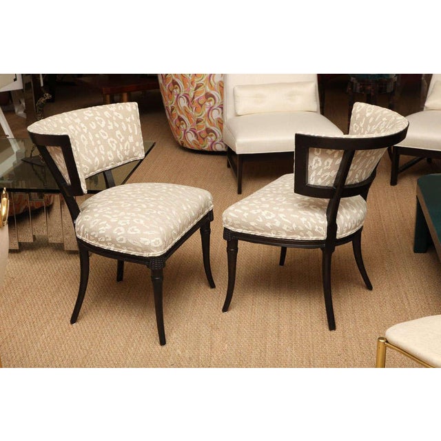 Mid-Century Modern Vintage Grosfeld House Regency Side Chairs With Cream and Off White Leopard Upholstery Pair Of For Sale - Image 3 of 10