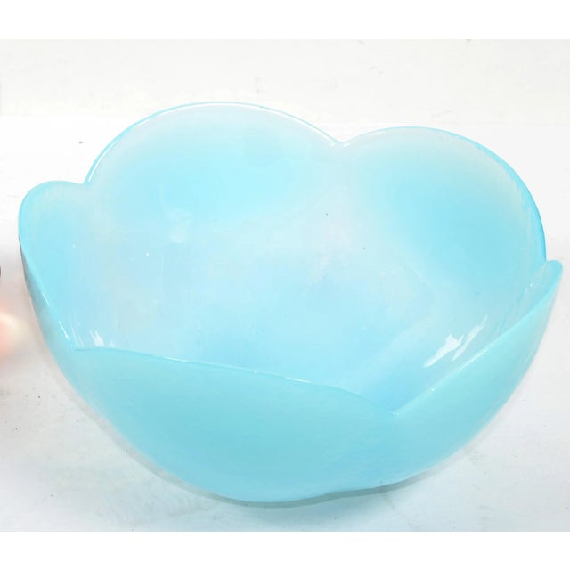 Art Deco 1980s Art Deco Style Opaline Glass Baby Blue Translucent Serving Bowl For Sale - Image 3 of 11