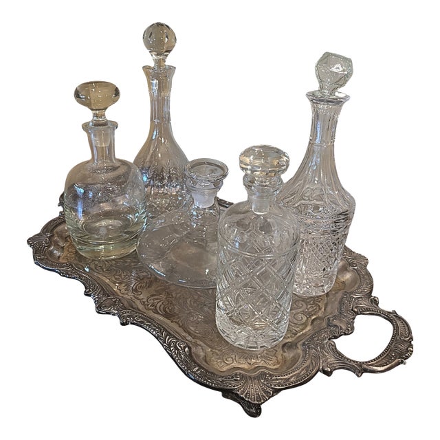 Vintage Cut Crystal Liquor Decanters With Stoppers - Set of 5 For Sale