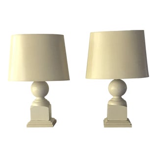 Custom Painted Wood Lamps With Oval Paper Shades - A Pair For Sale