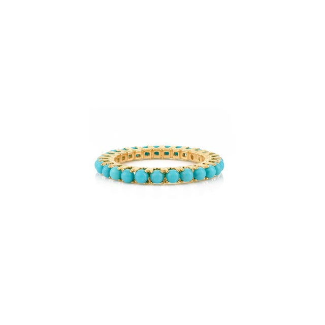 Summer Natural Turquoise 14k Gold Eternity Band Size 8 For Sale - Image 4 of 12