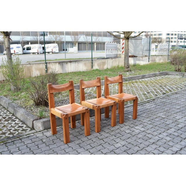 Pierre Chapo Model S11 Saddle Dining Chairs in Cognac Leather by Pierre Chapo, 1960s, Set of 3 For Sale - Image 4 of 18