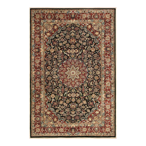 1940s Black Medallion Antique Persian Mashhad Rug 6' 7" X 9' 10" Handknotted Wool Carpet