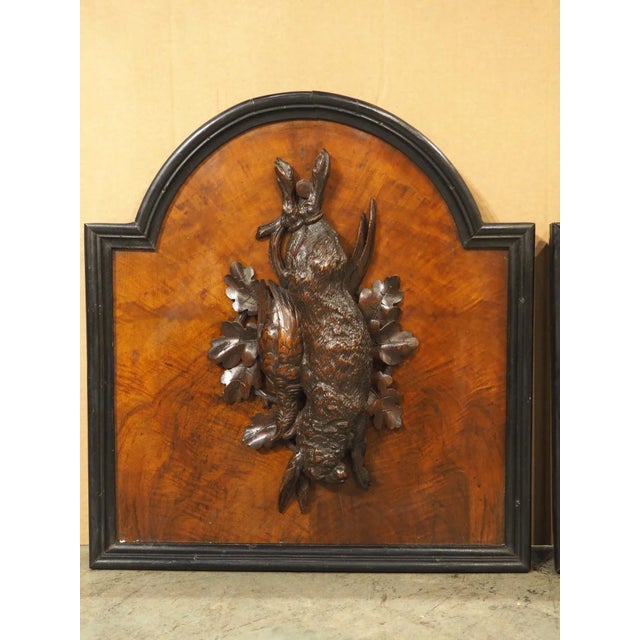 Pair of Antique French Burlwood Hunt Plaques, Early 1900s For Sale - Image 4 of 12