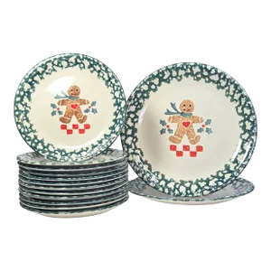 Spongeware Gingerbread Plates- Set of Fourteen