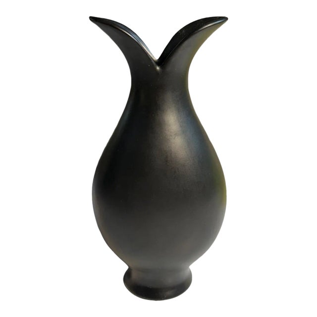 1990s Eva Zeisel Organic Form Earthenware Vase in Black Matte Glaze For Sale