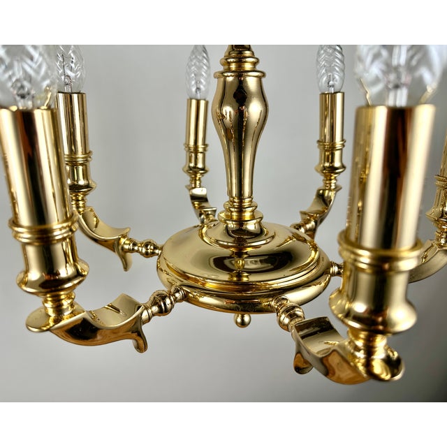 Vintage Spanish 4 & 6 Light Golden Brass Chandeliers from Saeval, Set of 2 For Sale - Image 5 of 10
