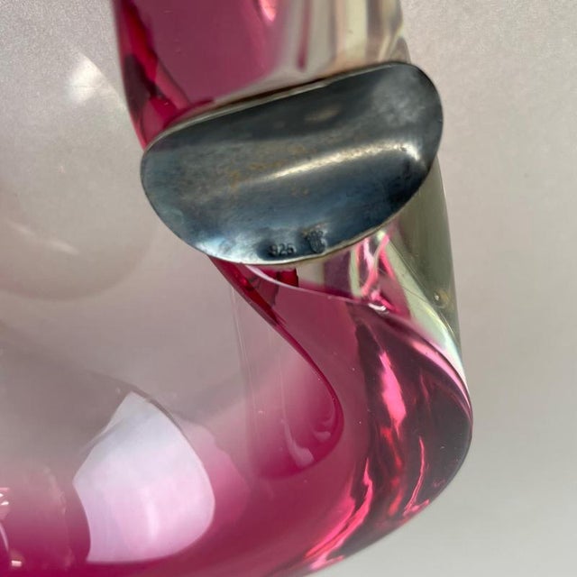 Large Pink Murano Bubble Glass Ashtray with Sterling Silver 925, Italy, 1970s For Sale - Image 15 of 18