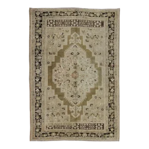 Vintage Floral Medallion Oushak Area Rug in Taupe, Tan, Dark Brown 8'0" X 11'0"