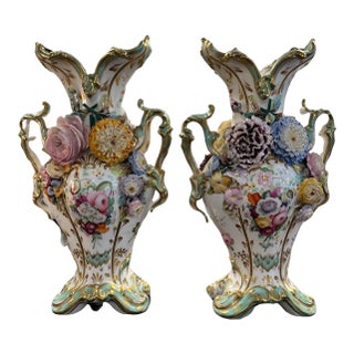 Pair of Circa 1830 Coalbrookdale Applied Decoration Floral Vases For Sale