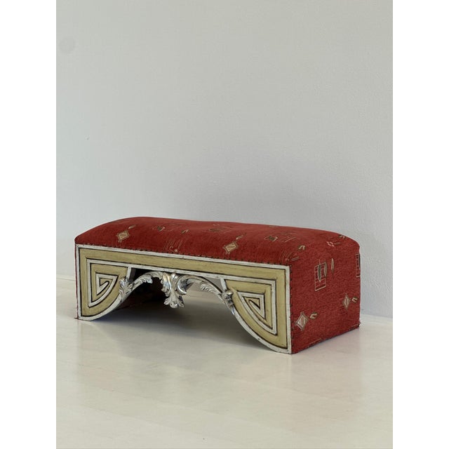 Eclectic Bench in Wood and Fabric, 1980s For Sale - Image 4 of 10