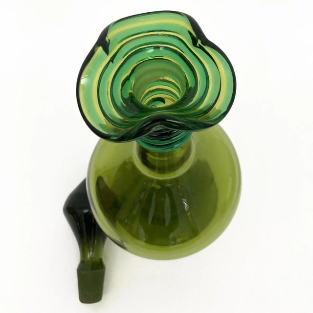 Vintage Blenko Decanter, by Joel Philip Myers, Circa 1968, Olive Green For Sale In San Francisco - Image 6 of 11