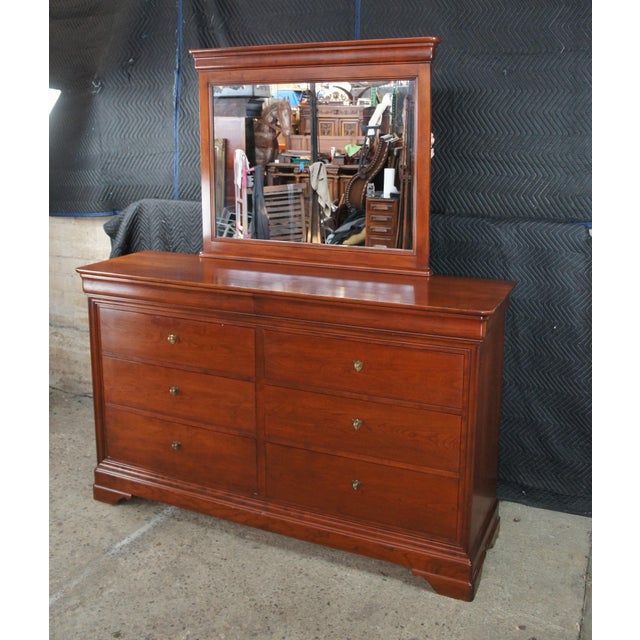 Late 20th Century Late 20th Century Stickley French Louis Philippe Style Cherry Double Dresser & Mirror Hidden Stash For Sale - Image 5 of 18