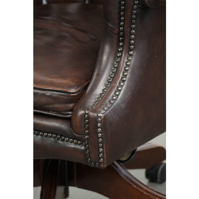Chesterfield Desk Chair in Brown Cowhide Leather For Sale - Image 13 of 17