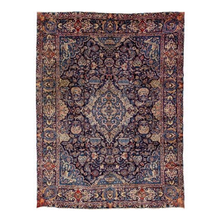 Allover Designed Vintage Kashan Persian Wool Rug in Navy Blue For Sale