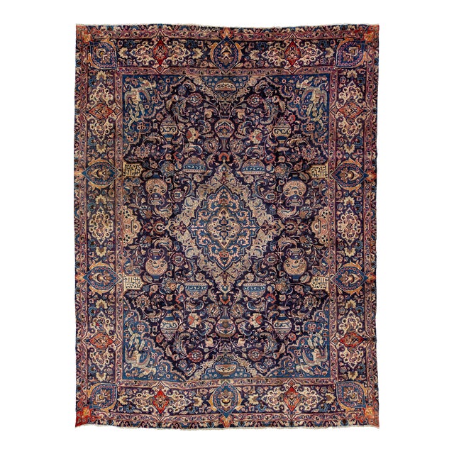 Allover Designed Vintage Kashan Persian Wool Rug in Navy Blue For Sale