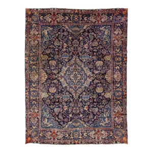 Allover Designed Vintage Kashan Persian Wool Rug in Navy Blue