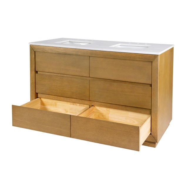 2020s Brady 60 in. W Wood & Quartz Double Sink Bathroom Vanity, Light Natural For Sale - Image 5 of 11