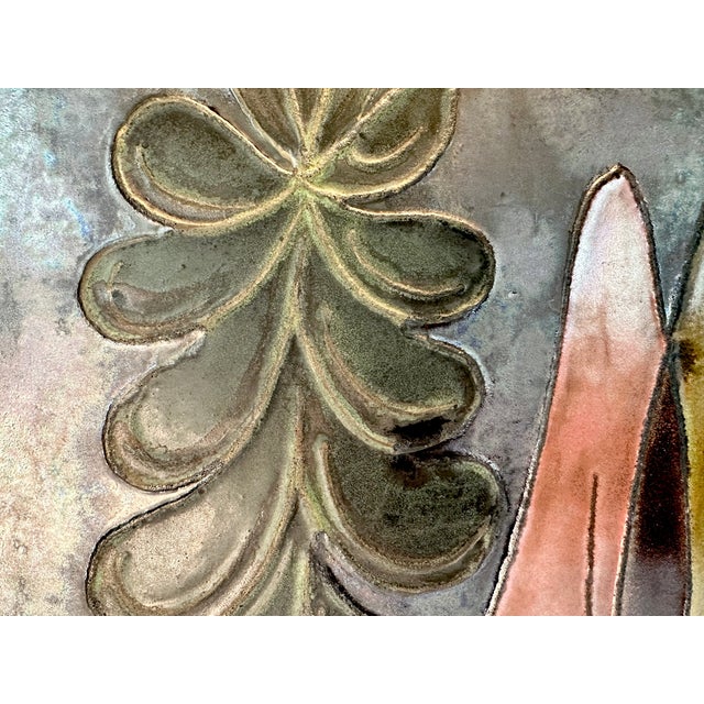 Boho Chic Ceramic Art Wall Tile with a Trees Motif in an Abstracted Landscape, 1960s For Sale - Image 3 of 16