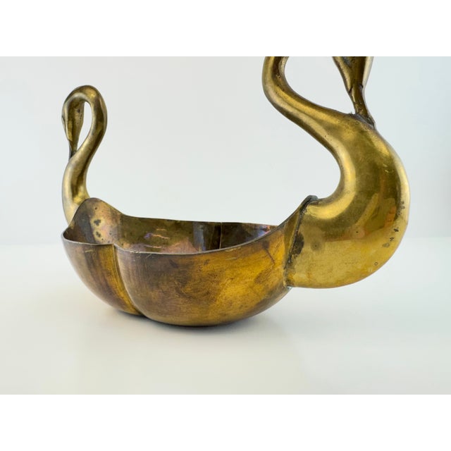 Vintage Brass Double Swan Centerpiece Bowl For Sale - Image 4 of 10