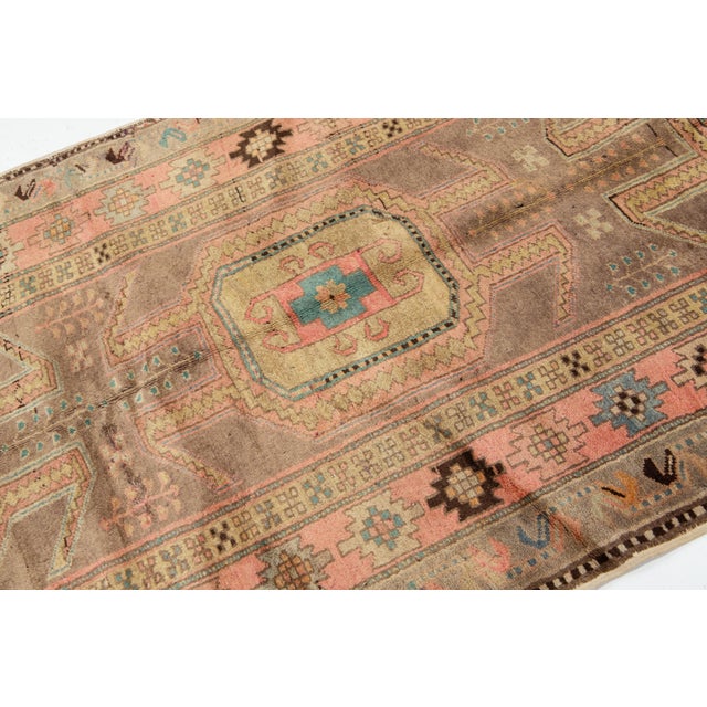 Light Brown Vintage Heriz Wool Rug With a Tribal Pattern in Peach Color For Sale In New York - Image 6 of 11