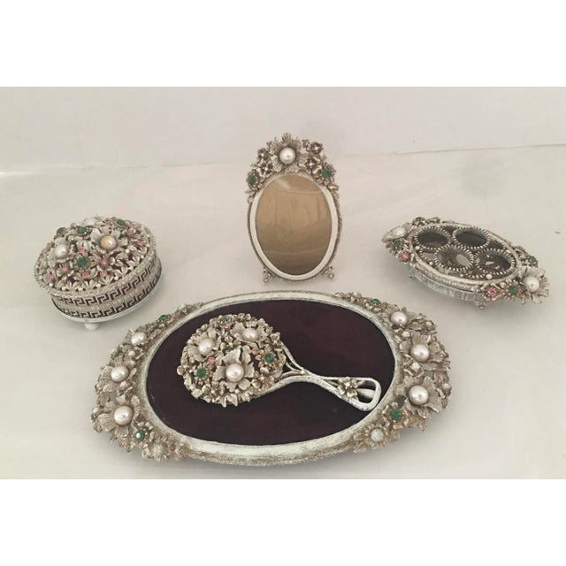 1960s Hollywood Regency Jeweled 5 Piece Vanity Set For Sale - Image 10 of 10