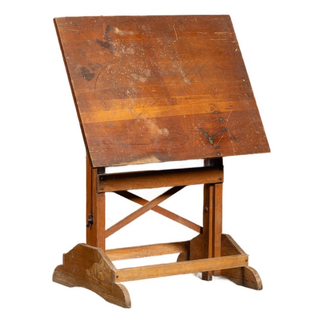 Small Antique Adjustable Wooden Drafting Table For Sale